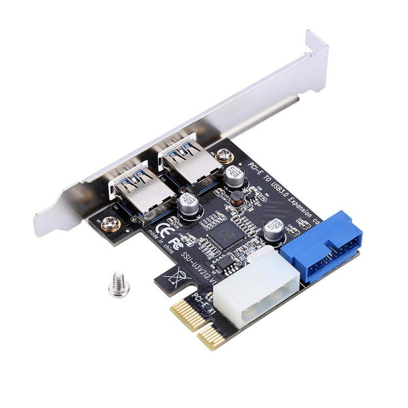 Pomya PCI-E to USB 3.0 PCI Express Card, 5 Gbps 2-Port PCIe to USB Expansion Card Adapter with Front 19PIN Power Connector Interface for Desktops - Image 1
